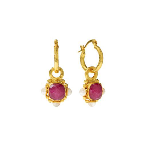 Ruby and pearl hoop earrings by Ottoman Hands&nbsp;